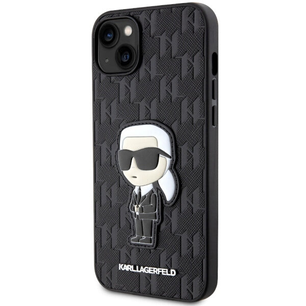 Deksel for Apple iPhone 14 Plus, Karl Lagerfeld, Saffiano Monogram Ikonik Karl, Svart
