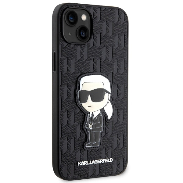 Deksel for Apple iPhone 14 Plus, Karl Lagerfeld, Saffiano Monogram Ikonik Karl, Svart
