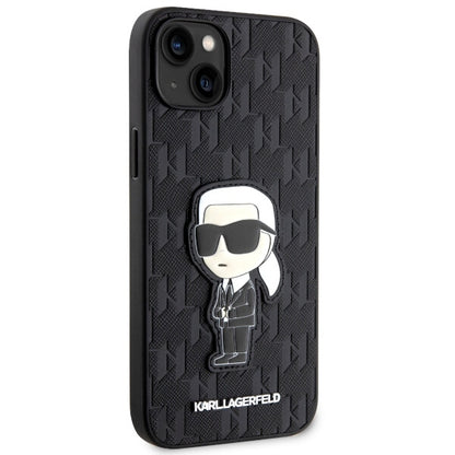 Deksel for Apple iPhone 14 Plus, Karl Lagerfeld, Saffiano Monogram Ikonik Karl, Svart