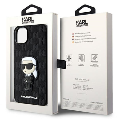 Deksel for Apple iPhone 14 Plus, Karl Lagerfeld, Saffiano Monogram Ikonik Karl, Svart