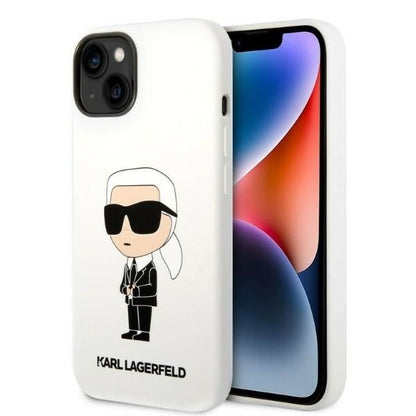 Deksel for Apple iPhone 14 Plus, Karl Lagerfeld, Silicone Ikonik Karl, Hvit