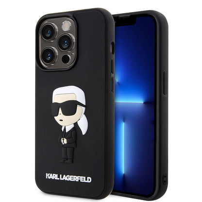 Deksel for Apple iPhone 14 Pro, Karl Lagerfeld, 3D Rubber Ikonik Karl, Svart