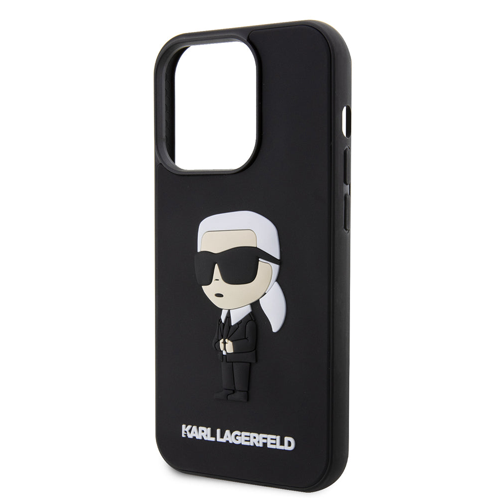 Deksel for Apple iPhone 14 Pro, Karl Lagerfeld, 3D Rubber Ikonik Karl, Svart