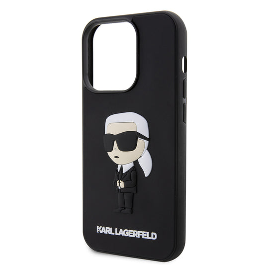 Deksel for Apple iPhone 14 Pro, Karl Lagerfeld, 3D Rubber Ikonik Karl, Svart