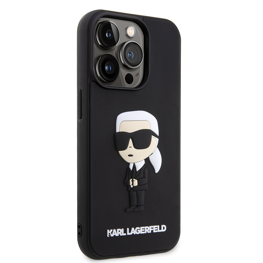 Deksel for Apple iPhone 14 Pro, Karl Lagerfeld, 3D Rubber Ikonik Karl, Svart