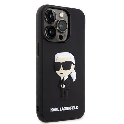 Deksel for Apple iPhone 14 Pro, Karl Lagerfeld, 3D Rubber Ikonik Karl, Svart