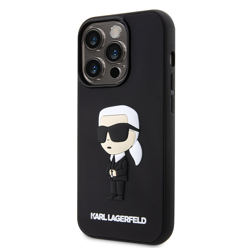 Deksel for Apple iPhone 14 Pro, Karl Lagerfeld, 3D Rubber Ikonik Karl, Svart