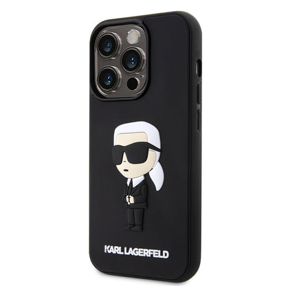 Deksel for Apple iPhone 14 Pro, Karl Lagerfeld, 3D Rubber Ikonik Karl, Svart