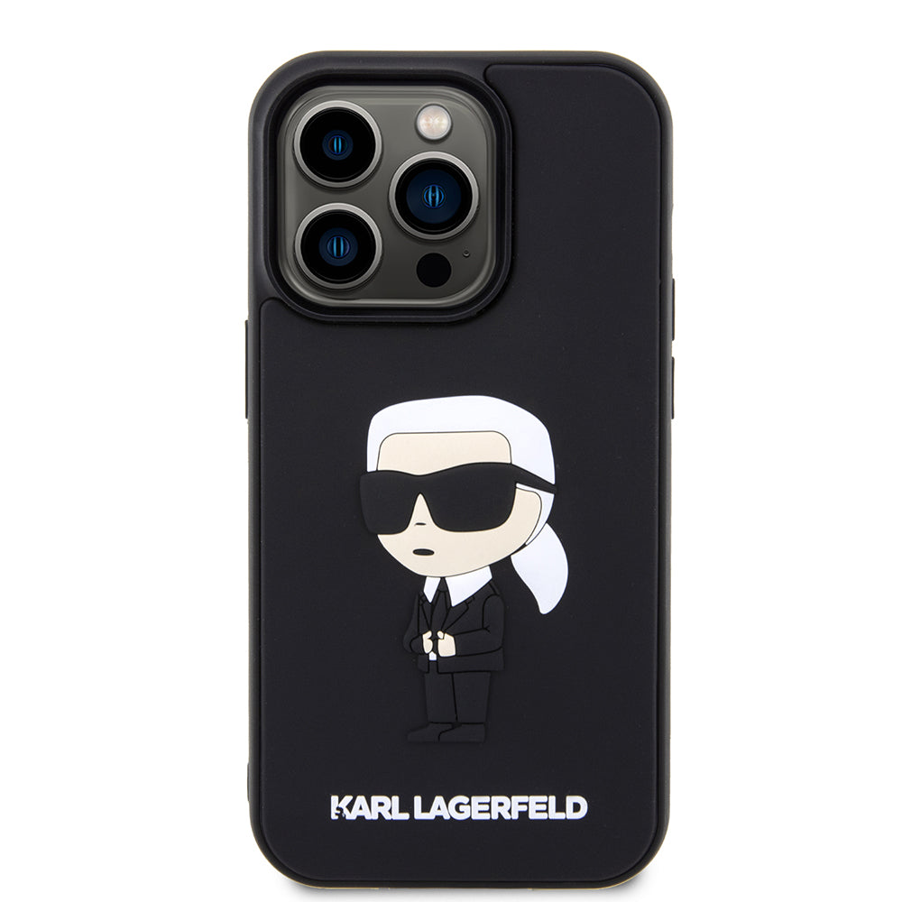Deksel for Apple iPhone 14 Pro, Karl Lagerfeld, 3D Rubber Ikonik Karl, Svart
