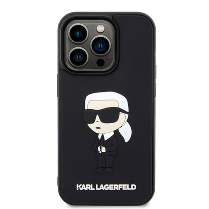 Deksel for Apple iPhone 14 Pro, Karl Lagerfeld, 3D Rubber Ikonik Karl, Svart