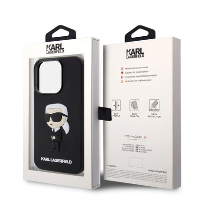 Deksel for Apple iPhone 14 Pro, Karl Lagerfeld, 3D Rubber Ikonik Karl, Svart
