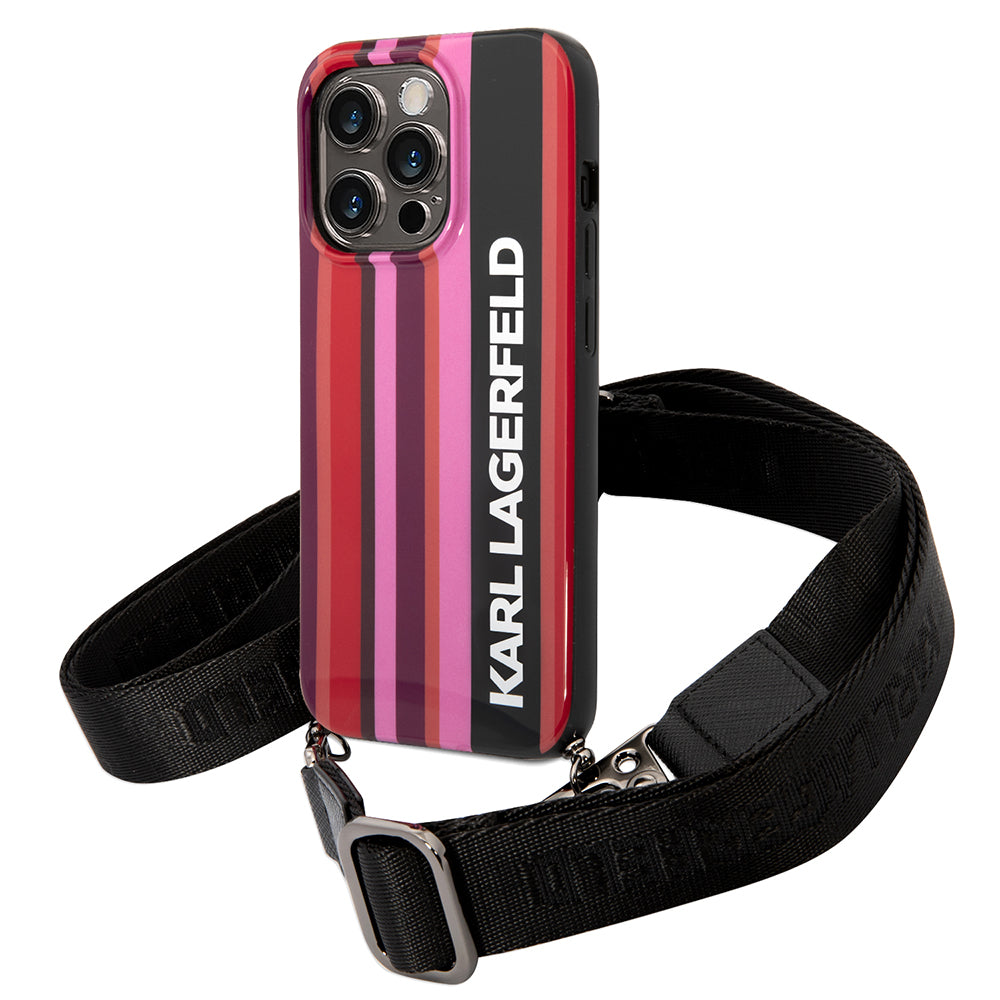 Deksel for Apple iPhone 14 Pro, Karl Lagerfeld, Color Stripes with Strap, Rosa