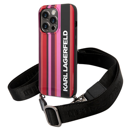Deksel for Apple iPhone 14 Pro, Karl Lagerfeld, Color Stripes with Strap, Rosa