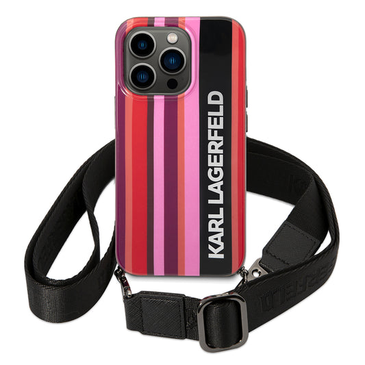 Deksel for Apple iPhone 14 Pro, Karl Lagerfeld, Color Stripes with Strap, Rosa