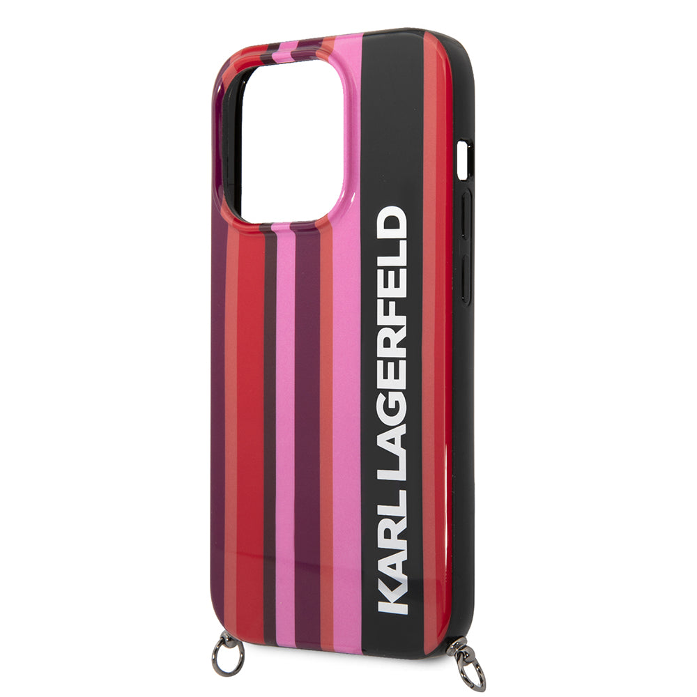 Deksel for Apple iPhone 14 Pro, Karl Lagerfeld, Color Stripes with Strap, Rosa