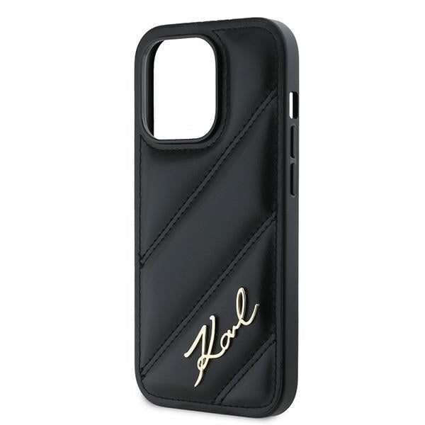 Deksel for Apple iPhone 14 Pro, Karl Lagerfeld, Diagonal Quilted Script, Svart