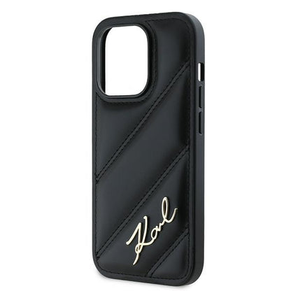Deksel for Apple iPhone 14 Pro, Karl Lagerfeld, Diagonal Quilted Script, Svart