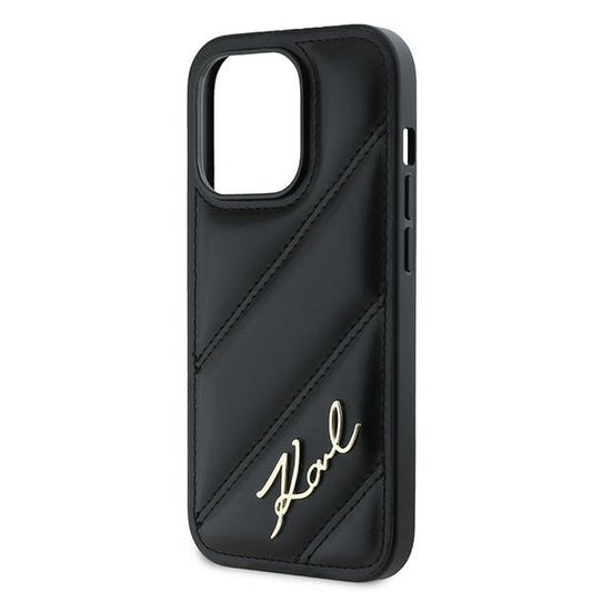 Deksel for Apple iPhone 14 Pro, Karl Lagerfeld, Diagonal Quilted Script, Svart
