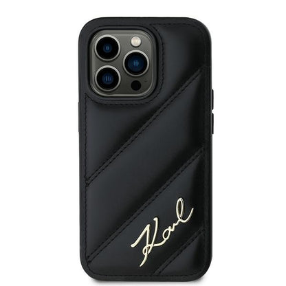 Deksel for Apple iPhone 14 Pro, Karl Lagerfeld, Diagonal Quilted Script, Svart