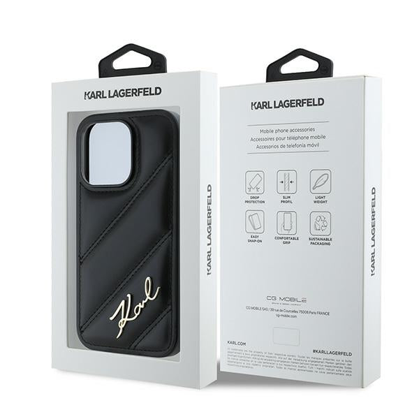 Deksel for Apple iPhone 14 Pro, Karl Lagerfeld, Diagonal Quilted Script, Svart
