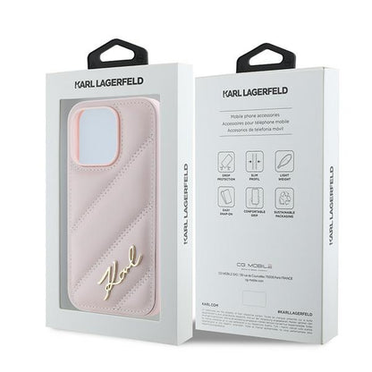 Deksel for Apple iPhone 14 Pro, Karl Lagerfeld, Diagonal Quilted Script, Rosa
