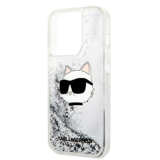 Deksel for Apple iPhone 14 Pro, Karl Lagerfeld, Glitter Choupette's Head, Sølvfarget