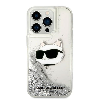 Deksel for Apple iPhone 14 Pro, Karl Lagerfeld, Glitter Choupette's Head, Sølvfarget