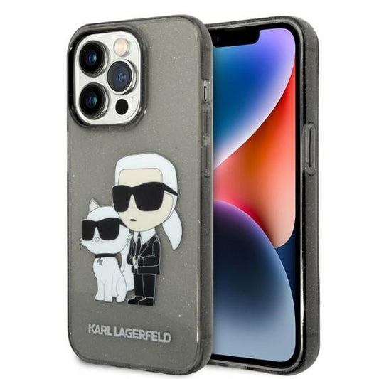 Deksel for Apple iPhone 14 Pro, Karl Lagerfeld, Glitter Karl & Choupette, Svart