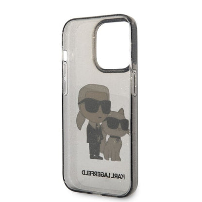 Deksel for Apple iPhone 14 Pro, Karl Lagerfeld, Glitter Karl & Choupette, Svart