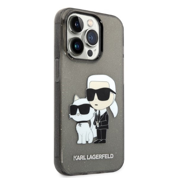 Deksel for Apple iPhone 14 Pro, Karl Lagerfeld, Glitter Karl & Choupette, Svart