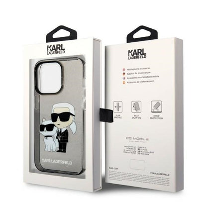 Deksel for Apple iPhone 14 Pro, Karl Lagerfeld, Glitter Karl & Choupette, Svart