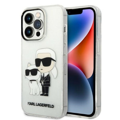 Deksel for Apple iPhone 14 Pro, Karl Lagerfeld, Glitter Karl & Choupette, Gjennomsiktig
