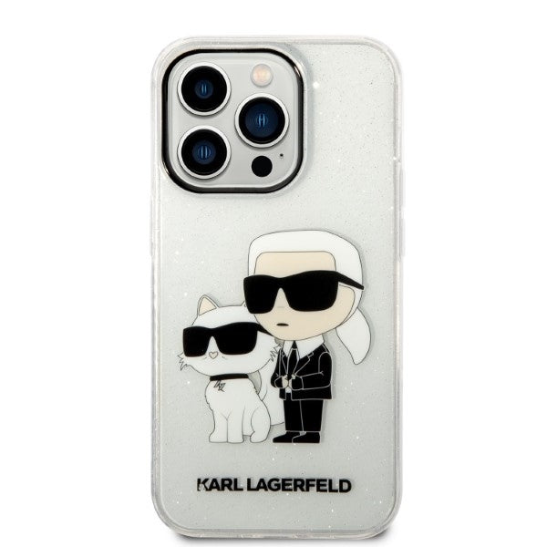 Deksel for Apple iPhone 14 Pro, Karl Lagerfeld, Glitter Karl & Choupette, Gjennomsiktig