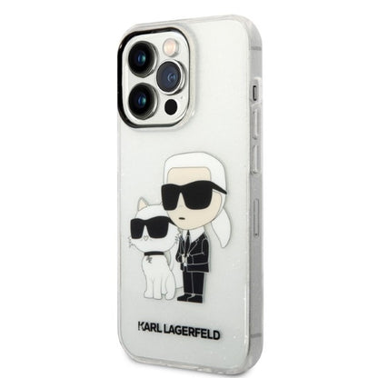 Deksel for Apple iPhone 14 Pro, Karl Lagerfeld, Glitter Karl & Choupette, Gjennomsiktig