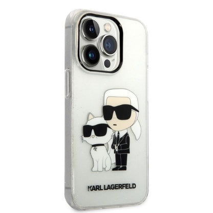 Deksel for Apple iPhone 14 Pro, Karl Lagerfeld, Glitter Karl & Choupette, Gjennomsiktig