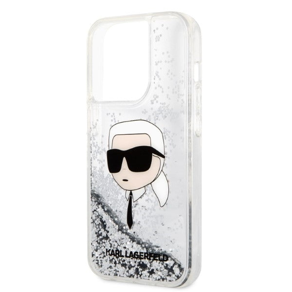 Deksel for Apple iPhone 14 Pro, Karl Lagerfeld, Glitter Karl's Head, Sølvfarget