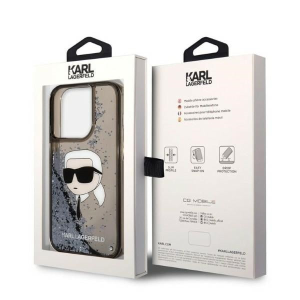 Deksel for Apple iPhone 14 Pro, Karl Lagerfeld, Glitter Karl's Head, Svart
