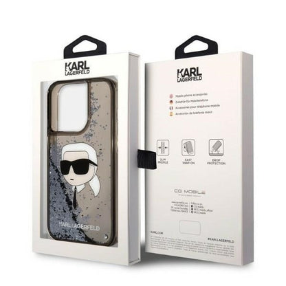 Deksel for Apple iPhone 14 Pro, Karl Lagerfeld, Glitter Karl's Head, Svart
