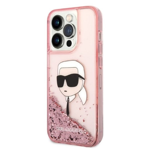 Deksel for Apple iPhone 14 Pro, Karl Lagerfeld, Glitter Karl's Head, Rosa