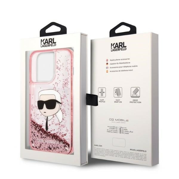 Deksel for Apple iPhone 14 Pro, Karl Lagerfeld, Glitter Karl's Head, Rosa