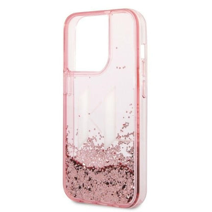 Deksel for Apple iPhone 14 Pro, Karl Lagerfeld, Glitter Liquid Big KL, Rosa
