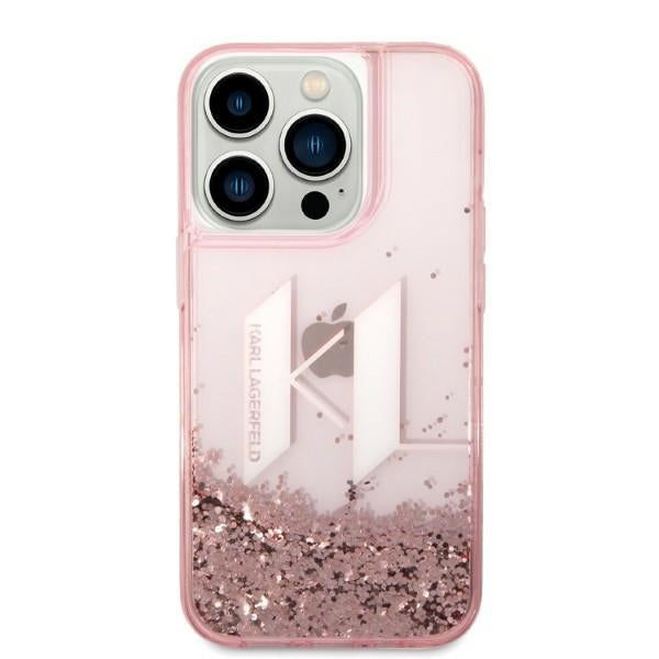 Deksel for Apple iPhone 14 Pro, Karl Lagerfeld, Glitter Liquid Big KL, Rosa