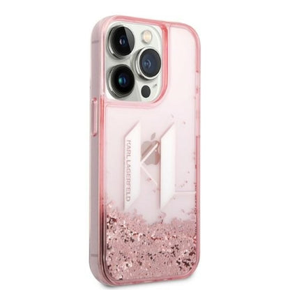 Deksel for Apple iPhone 14 Pro, Karl Lagerfeld, Glitter Liquid Big KL, Rosa