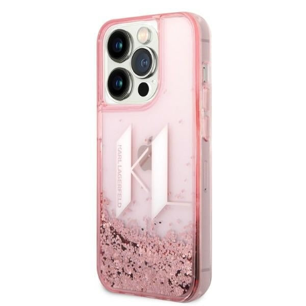 Deksel for Apple iPhone 14 Pro, Karl Lagerfeld, Glitter Liquid Big KL, Rosa