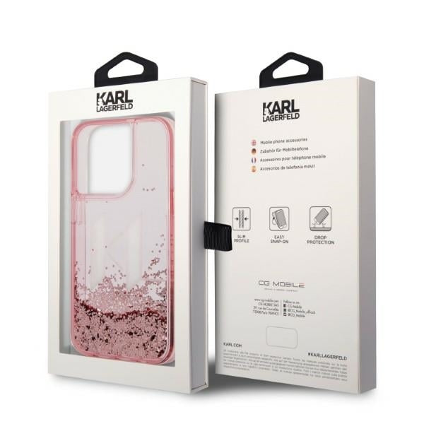 Deksel for Apple iPhone 14 Pro, Karl Lagerfeld, Glitter Liquid Big KL, Rosa