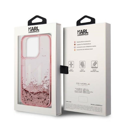 Deksel for Apple iPhone 14 Pro, Karl Lagerfeld, Glitter Liquid Big KL, Rosa