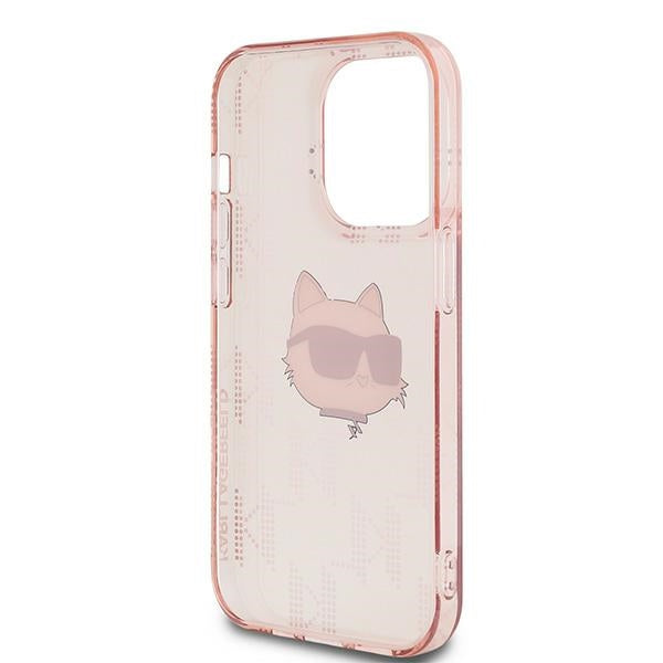 Deksel for Apple iPhone 14 Pro, Karl Lagerfeld, IML Luxury Monogram Choupette's Head, Rosa