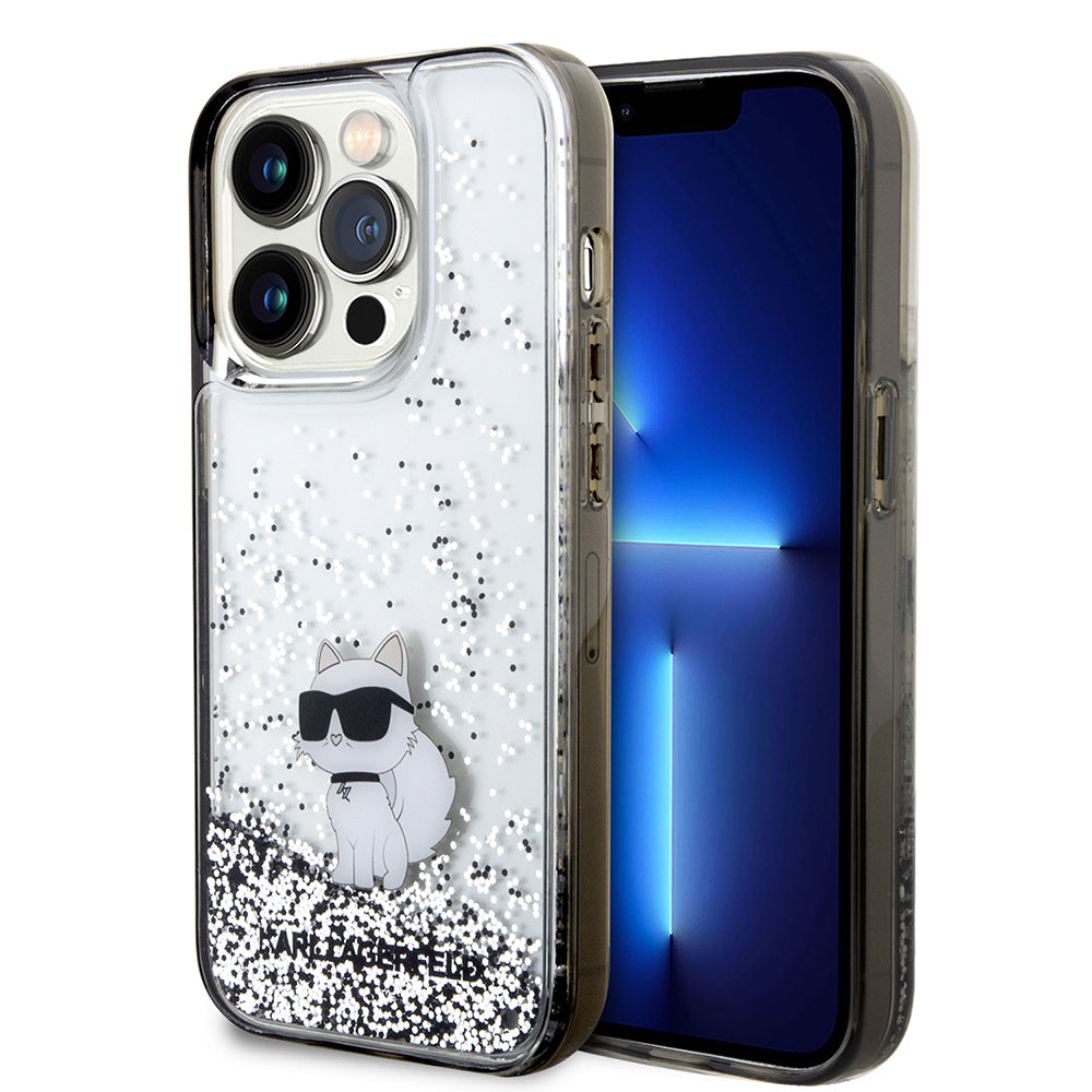 Deksel for Apple iPhone 14 Pro, Karl Lagerfeld, Liquid Glitter Choupette, Gjennomsiktig