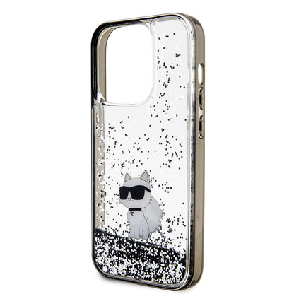 Deksel for Apple iPhone 14 Pro, Karl Lagerfeld, Liquid Glitter Choupette, Gjennomsiktig