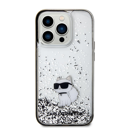 Deksel for Apple iPhone 14 Pro, Karl Lagerfeld, Liquid Glitter Choupette, Gjennomsiktig